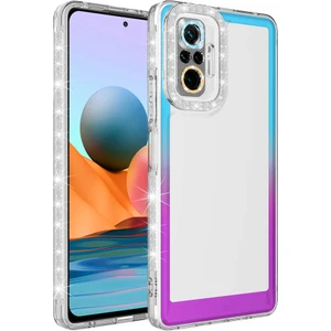 Gökmen Aksesuar Xiaomi Redmi Note 10 Pro Kılıf Simli ve Renk Geçiş Tasarımlı Lens Korumalı Zore Park Kapak-Mavi-Mor