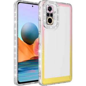 Gökmen Aksesuar Xiaomi Redmi Note 10 Pro Kılıf Simli ve Renk Geçiş Tasarımlı Lens Korumalı Zore Park Kapak-Pembe-Sar