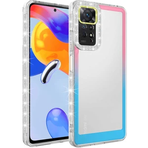 Gökmen Aksesuar Xiaomi Redmi Note 11S Global Kılıf Simli ve Renk Geçiş Tasarımlı Lens Korumalı Zore Park Kapak-Pembe
