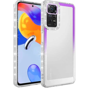 Gökmen Aksesuar Xiaomi Redmi Note 11S Global Kılıf Simli ve Renk Geçiş Tasarımlı Lens Korumalı Zore Park Kapak-Mor-B