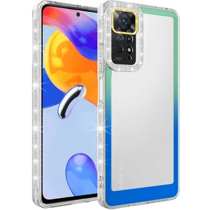Xiaomi Redmi Note 11S Global Kılıf Simli ve Renk Geçiş Tasarımlı Lens Korumalı Zore Park Kapak-Yeşil