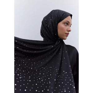 Strass Taşlı Ipeksi Şal Siyah Gümüş