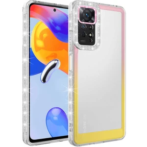 Xiaomi Redmi Note 11 Pro 5g Kılıf Simli ve Renk Geçiş Tasarımlı Lens Korumalı Zore Park Kapak-Pembe-