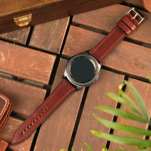 Samsung Galaxy Watch 7 Uyumlu Hakiki Deri Kordon Kahverengi 44mm 20mm Deri Kayış Samsung Deri Kordon