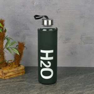 H2O Kılıflı Cam Matara - Siyah - 600 ml
