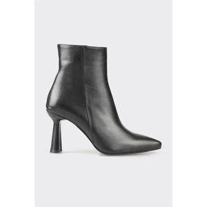 Siyah Deri Kadın Topuklu Bot