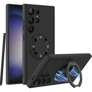 Alan Tech Galaxy S24 Ultra Wireless Şarj Özellikli Zore Kıpta Standlı Magsafe Silikon Kapak