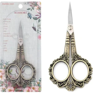 Vintage Dikiş Nakış Söz Nişan Makası Çiçek Desenli Antik Bronz