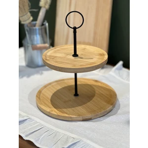 Sade Hediye Bambu 2 Katlı Metal Detaylı Servis Tabağı/Bambu 2 Katlı Sunumluk/Organizer Kurabiyelik