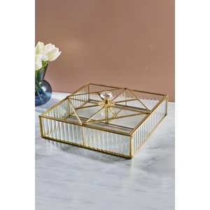 Gio Kare Bölmeli Kapaklı Cam Sunumluk Tepsi