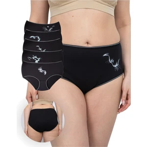 Alya Underwear Kadın Büyük Beden Yüksek Bel Külot Full Brief, 5'li Paket Kedi Baskılı Siyah