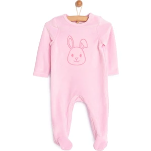 HelloBaby Yenidoğan Nakışlı Kadife Patikli Tulum Kız Bebek
