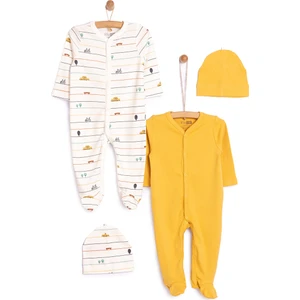 HelloBaby Yenidoğan 2'li Patikli Tulum Şapka Set Unisex