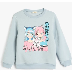 Sweatshirt Anime Baskılı Uzun Kollu Bisiklet Yaka