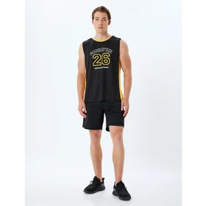 Spor Atlet Slogan Baskılı Biyeli Bisiklet Yaka Kolsuz