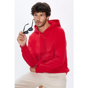 Oversize Geniş Kesim Pamuklu Yumuşak Dokulu Içi Polarlı Basic Kırmızı Kapüşonlu Sweatshirt