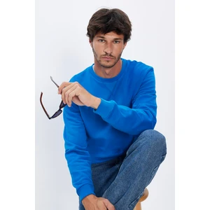 Relax Fit Rahat Kesim  Pamuk Basic Saks Mavi Bisiklet Yaka Sweatshirt