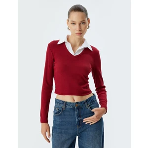 Gömlek Yaka Tişört Uzun Kollu Kaşkorse Pamuklu Slim Fit