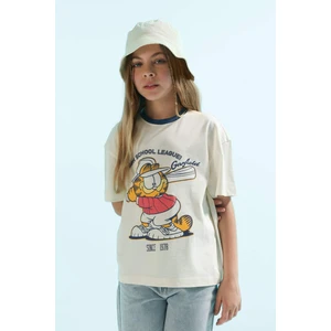 Kız Çocuk Garfield Relax Fit Bisiklet Yaka Kısa Kollu Tişört