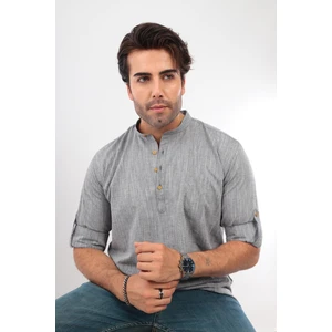 Fitmens Slim Fit Uzun Kol Hakim Yaka Yarım Patlı Hediye Kutulu Erkek Gömlek - Siyah