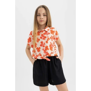 Kız Çocuk Crop Desenli Kısa Kollu Gömlek B5065A824SM
