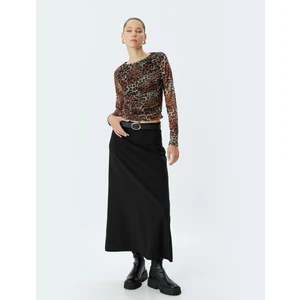 Tül Bluz Leopar Desenli Uzun Kollu Drapeli Slim Fit