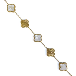 Çiçek Motifli Sedef Yonca Çelik Bileklik