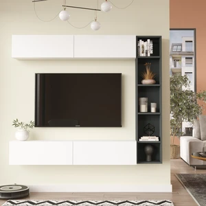 L'occi Concept Lusi Tv Ünitesi Kitaplık Duvara Monte Beyaz-Antrasit Lu1-Wan