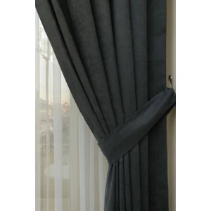 Özgün Perde Soft Kumaş Fon Perde Sık Pileli Antrasit Perde