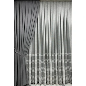 Özgün Perde Ada Fon Perde Sık Pileli Açık Gri Perde