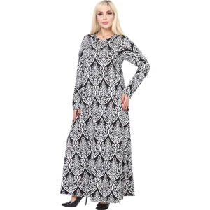 Butik Beyaz Dantel Desen Uzun Kollu Kadın Tesettür Elbise