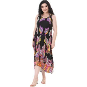 Butik Siyah Renkli Şal Desenli Askılı V Yaka Elbise