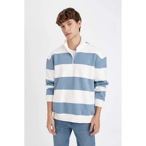 Boxy Fit Fermuarlı Dik Yaka Çizgili Sweatshirt C7045AX24AU