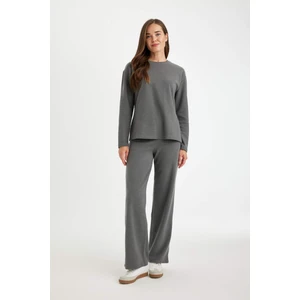 Antrasit Triko Pantolon Wide Leg Geniş Bol Paça Selanik Kumaş Basic Düz D0361AX24AU