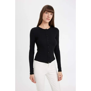 Slim Fit Dar Kesim Basic Düz Bisiklet Yaka Düğmeli Fitilli Kaşkorse Hırka D6130AX24AU