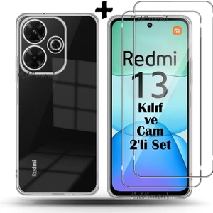 M.TK Moveteck Xiaomi Redmi 13 Kılıf Kamera Çevresi Korumalı Darbeye Dayanıklı Şeffaf Silikon Anti Kapak + 9h Ekran Koruyucu Cam