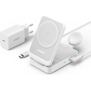Maggo Kablosuz Şarj Istasyonu (Katlanabilir 3'ü 1 Arada) - MagSafe için Apple Watch Şarj Cihazı (40W USB-C Şarj Cihazı Dahil) - B2557 - Beyaz