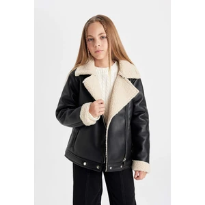 Kız Çocuk Su İtici Ceket Yaka Pelüş Astar Suni Deri Mont C4978A824AU