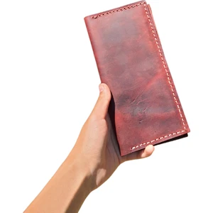 Hestia Model El Yapımı Unisex Vintage %100 El Dikişi  Bordo Crazy Deri Cüzdan Kartlık