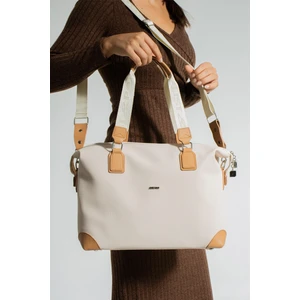 Just Polo Kadın Büyük Boy Spor Model Valiz Boy Uzun Askılı El & Omuz Çantası Krem Taba 1106