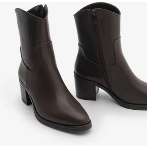 Kadın Fermuarlı Sivri Burun Kalın Topuklu Bot Tasim Kahve