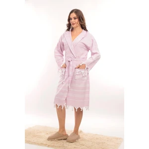 Rozet Tekstil Sultan Mor L/XL Püsküllü Kapüşonlu Banyo Sauna Havuz Plaj Kadın Erkek Unisex Cepli Pamuklu Peştamal Bornoz