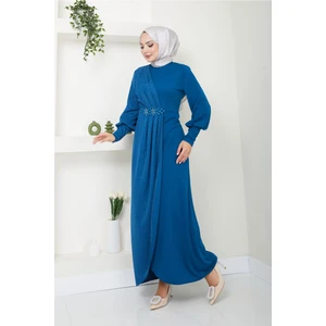 Ayşe Melek Tasarım Aplike Taşlı Uzun Günlük Abiye Elbise 2721