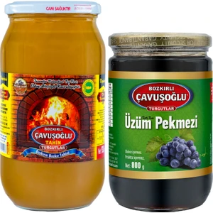 Bozkırlı Çavuşoğlu Odun Ateşinde Kepekli Bozkır Tahini Cam Kavanoz 930 gr + Üzüm Pekmezi Cam Kavanoz 800 gr