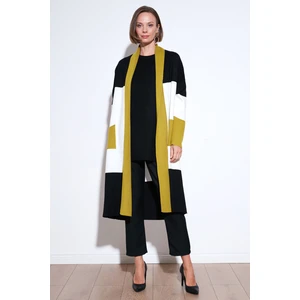 Modest Regular Fit Renk Bloklu Uzun Tesettür Triko Hırka Bayan HIRKA 4616172