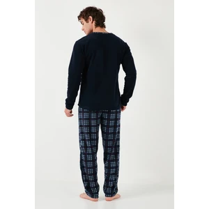 Ekoseli Regular Fit Düğmeli Bisiklet Yaka Kışlık Polar Pijama Takımı Erkek Pijama Takımı 60961002