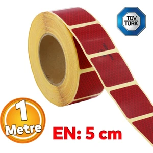 Tüvtürk Onaylı Kırmızı Kesik Reflektörlü Bant Gece Parlayan En 5 cm 1 mt Ikaz Fosforlu Reflektif