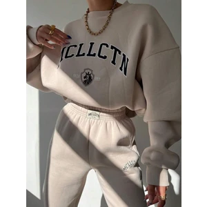 Kadın Vizon Mcllctn Baskılı Bisiklet Yaka Oversize Sweatshirt