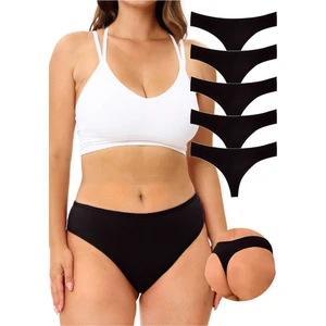 Alya Underwear Kadın Pamuklu Bato Tanga Külot, Büyük Beden - 5 Adet Siyah  (2xl, 3xl, 4xl)