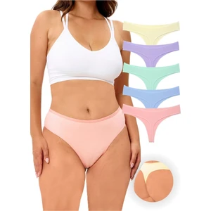 Alya Underwear Kadın Bato Tanga Pamuklu Külot, Büyük Beden, 5' Li Paket -Sarı, Mor Mint, Somon Mavi